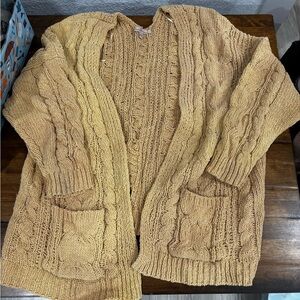 Love Tree Open-Front Cable Knit Cardigan - Mustard Yellow